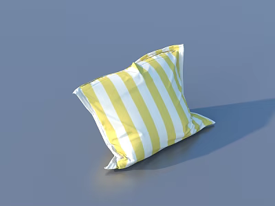 Soft Yellow And White Striped Pillow For Cozy Home Living Room Decor 3d model