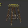Modern Wooden Stool With Round Grayish Seat And Black Circular Ring