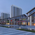 Modern Commercial Street With High Rise Buildings Shops Huawei Store Outdoor Seating And Spacious Plaza