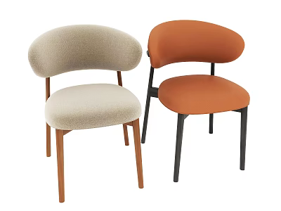 Modern Single Chairs With Beige Curved Backrest And Orange Upholstery Wooden Black Metal Legs 3d model