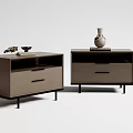 Modern Bedside Tables With Drawer Design And Decorative Vase On Surface 3d model