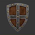Medieval Shield Wooden Surface With Metal Frame And Golden Rivets Vintage Design