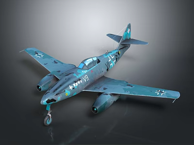 Teal Camouflage Vintage Military Aircraft Model With Detailed Design And Landing Gear 3d model