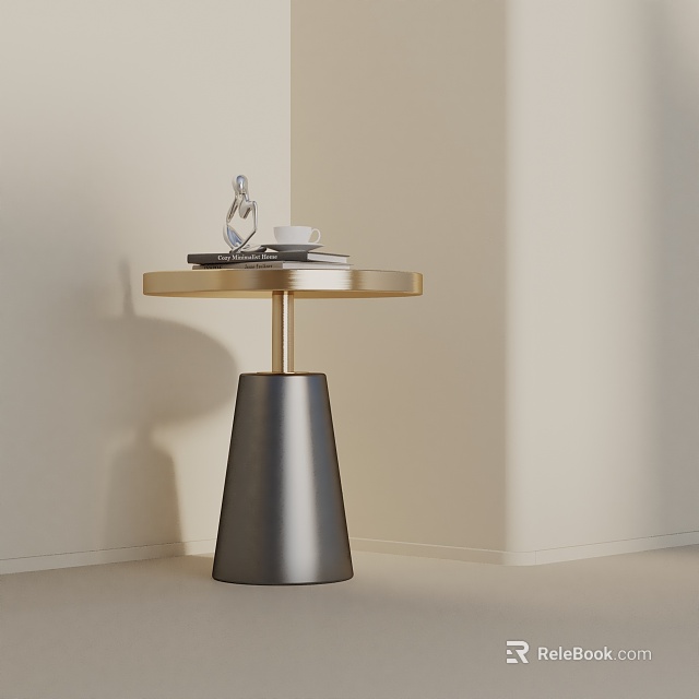Modern Minimalist Side Table With Golden Round Top And Gray Conical Base 3d model 