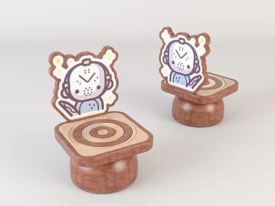 Wooden Children's Chair with Cartoon Backrest Headphones Star Decorations Circular Seat Concentric Patterns Cylindrical Base 3d model