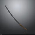 Traditional Samurai Sword With Curved Sharp Blade And Wooden Handle Design