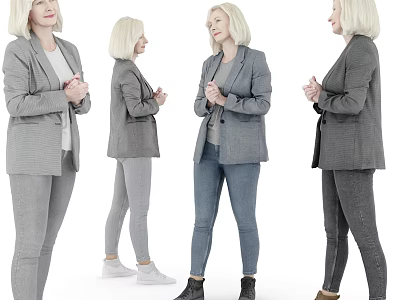 Professional Woman In Gray Blazer With Different Pants And Footwear Styles 3d model