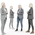 Professional Woman In Gray Blazer With Different Pants And Footwear Styles