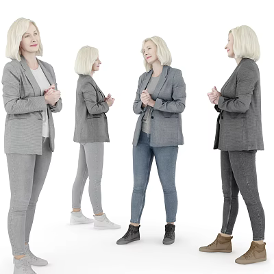 Professional Woman In Gray Blazer With Different Pants And Footwear Styles 3d model