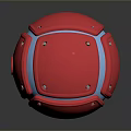 Red Sphere Design With Blue Stripe And Metal Components On Smooth Surface 3d model