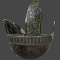 Silver Vintage Helmet With Ornate Carved Patterns And Shiny Metallic Finish