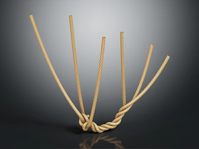 Natural Beige Rope With Knotted Center And Spread Out Strands On Dark Surface 3d model