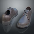 Brown Leather Lace Up Casual Shoes With Yellow Stitching On Sole And Shiny Reflection