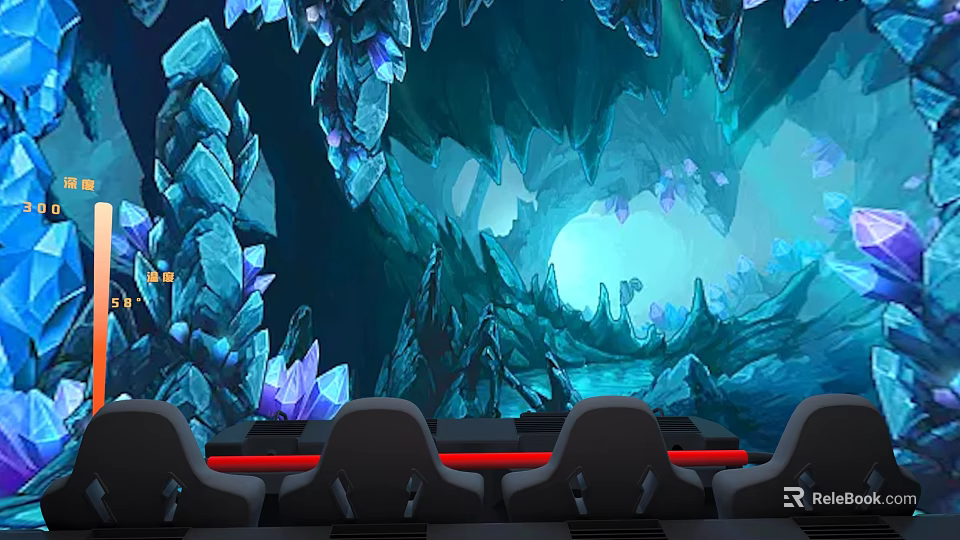 VR Experience Center with Cozy Seats and Immersive Blue Crystal Cave Virtual Scene 3d model 