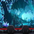 VR Experience Center with Cozy Seats and Immersive Blue Crystal Cave Virtual Scene