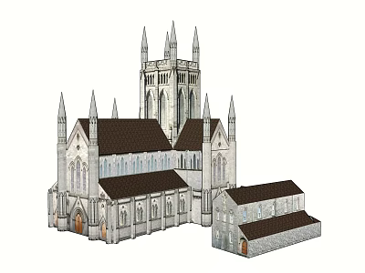 Gothic Tower Architecture Featuring Stone Structure Multiple Spires And Pointed Windows 3d model
