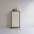 Modern Chest of Drawers With White Drawers Dark Wood Frame And Decorative Vases On Top
