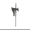 Ancient Decorative Weapon With Long Metal Shaft And Ornate Blade Design