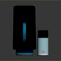 Modern Black And Light Blue Cylindrical Electronic Devices With Illuminated Features