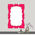 Pink Ornate Framed Mirror On White Wall With Shelf Vase And Books Reflecting Decorative Painting