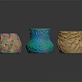 Colorful Blue And Beige Decorative Vases With Crackle Textured Surfaces