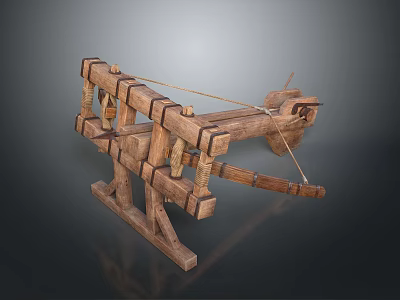 Ancient Wooden Medieval Siege Weapon With Catapult Structure And Wooden Beams 3d model