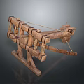 Ancient Wooden Medieval Siege Weapon With Catapult Structure And Wooden Beams