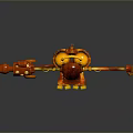 Game And Movie Robot Character With Metallic Body Orange Yellow Details And Extended Mechanical Arms