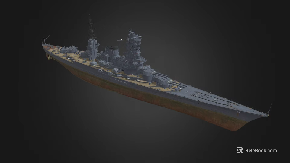 Large Military Battleship Featuring Turret Gray Hull And Deck Structure 3d model 