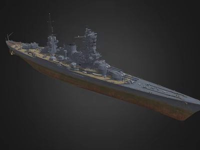 Large Military Battleship Featuring Turret Gray Hull And Deck Structure 3d model