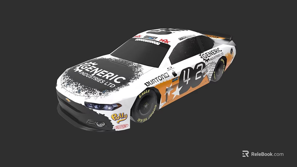 White Race Car With Black Orange Graphics Number 42 Generic Logo 3d model 