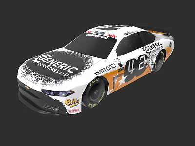 White Race Car With Black Orange Graphics Number 42 Generic Logo 3d model