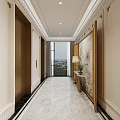 Luxurious Elevator Hallway Interior Design With Marble Flooring And Decorative Wall Art 3d model