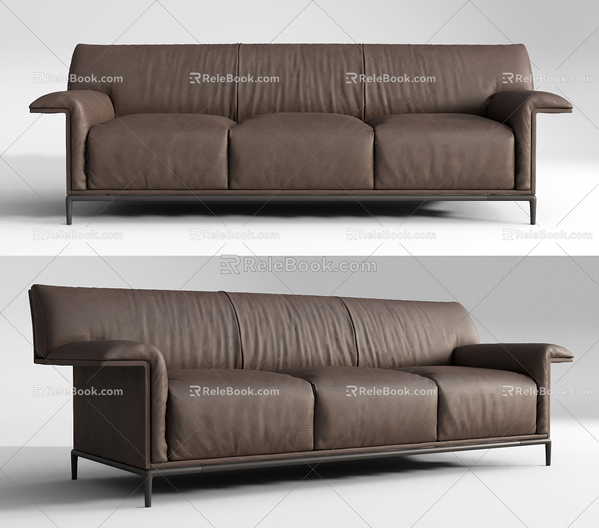 Modern three-seat sofa leather multiplayer sofa 3d model