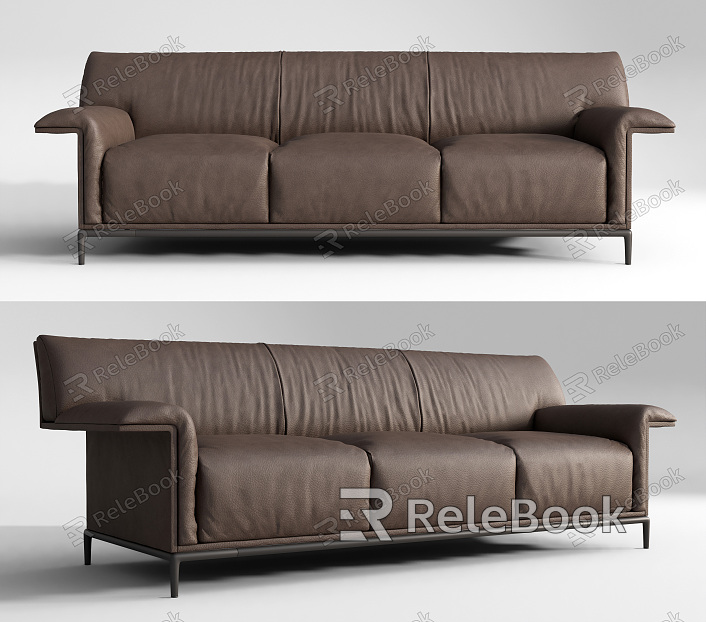 Modern three-seat sofa leather multiplayer sofa model