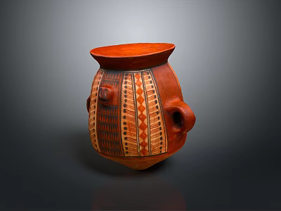 Sculpted Red Clay Pot With Intricate Geometric Patterns And Decorative Handles 3d model
