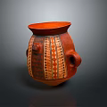 Sculpted Red Clay Pot With Intricate Geometric Patterns And Decorative Handles