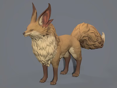 Fantasy Style Fox 3D Model With Large Ears And Fluffy Brown Tail 3d model
