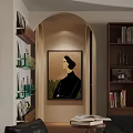 Warm Retro Open Plan Living And Dining Room Interior With Black Leather Sofas And Bookshelves