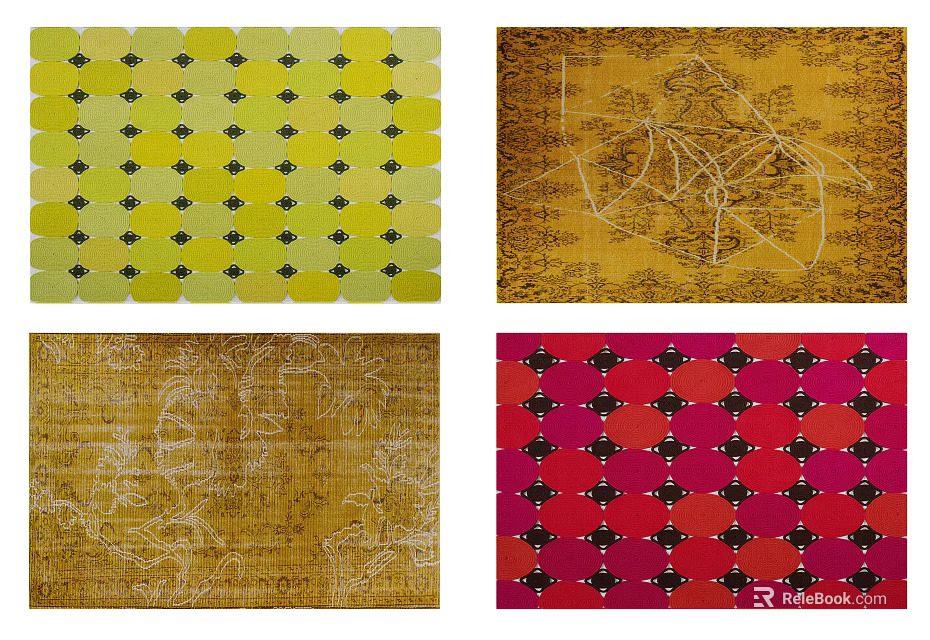 Colorful Square Rugs Featuring Diamond And Abstract Patterns In Yellow Brown Red 3d model