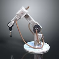 Mechanical Arm With Metal Structure Brown Wires And Round Base 3d model
