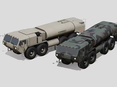 Two Large Military Tanker Trucks With Beige And Camouflage Truck Exterior Design 3d model