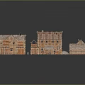 Wooden House Models with Various Roof Styles and Small Building Components in Rustic