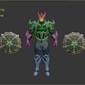Armored Character In Silver Armor With Green Gem And Intricate Circular Shields