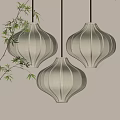 Three Warm Yellow Fabric Lanterns Hanging With Bamboo Leaves Home Decor