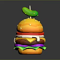 Colorful Burger with Yellow Bun Green Topping Tomato Cheese Purple Onion Lettuce on Blue Paper