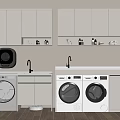 Modern Laundry Interior With White Cabinets Washing Machine Dryer And Sink