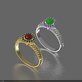 Stylish Gold And Silver Rings With Green Red Gemstones Braided Design