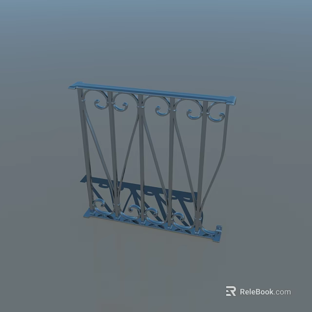 Ornate Metal Railing With Curved Decorative Patterns And Base Support 3d model 