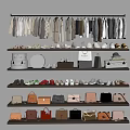 Stylish Clothes Display On Shelves With Assorted Shoes And Fashion Bags